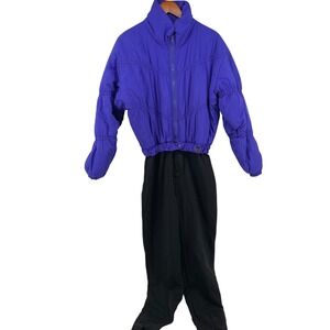 Vintage White Fir Ski Suit Women Small* Purple Black Wool Blend One Piece Puffer